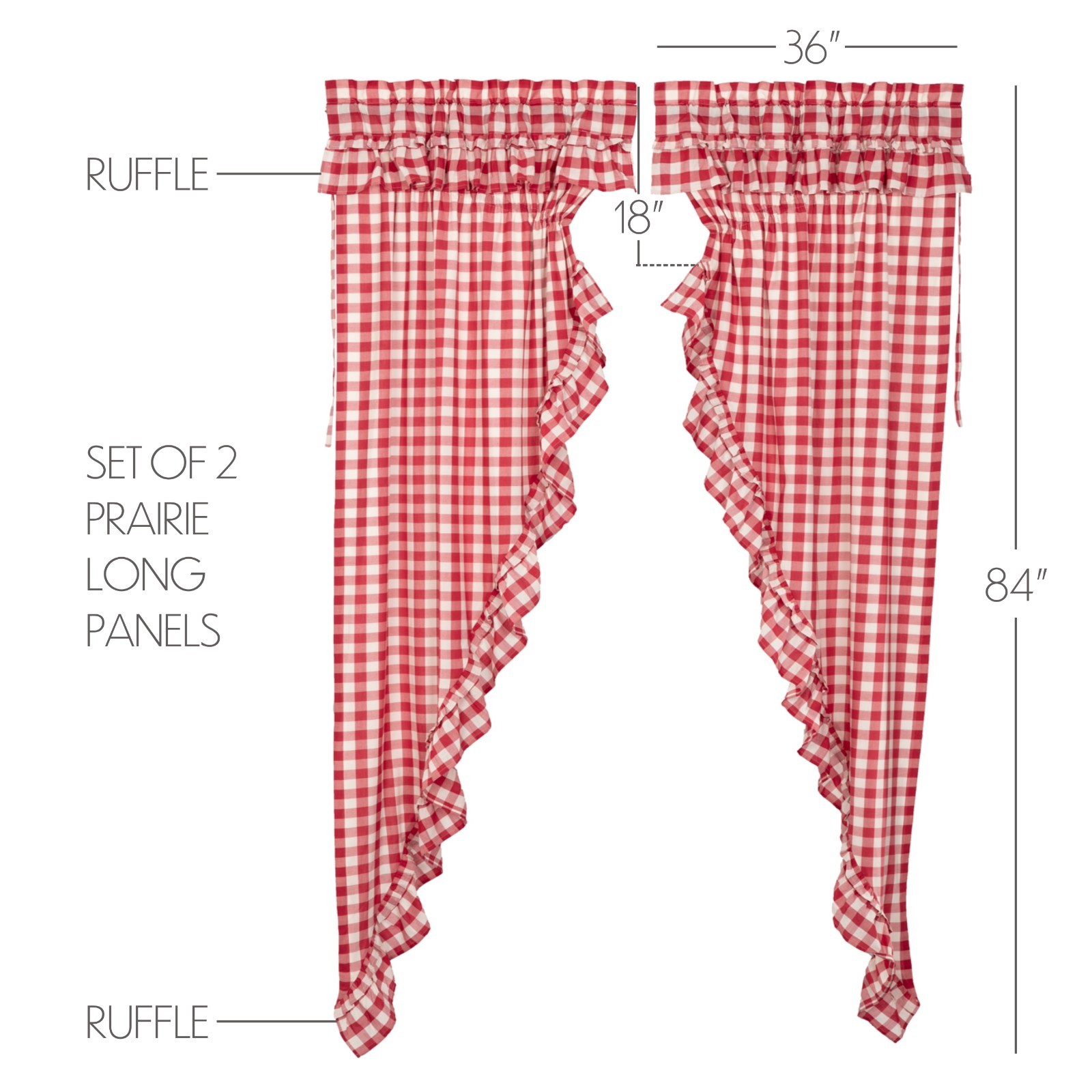 Annie Buffalo Red Check Ruffled Lined Country Gathered Long Prairie Curtains