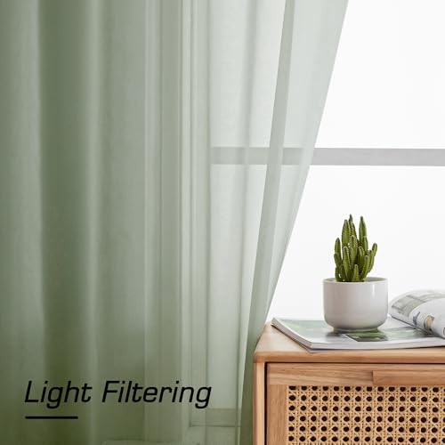 Voile Sheer Curtains – Transparent Light 59″W x 96″L (Pack of 2) Sage Green