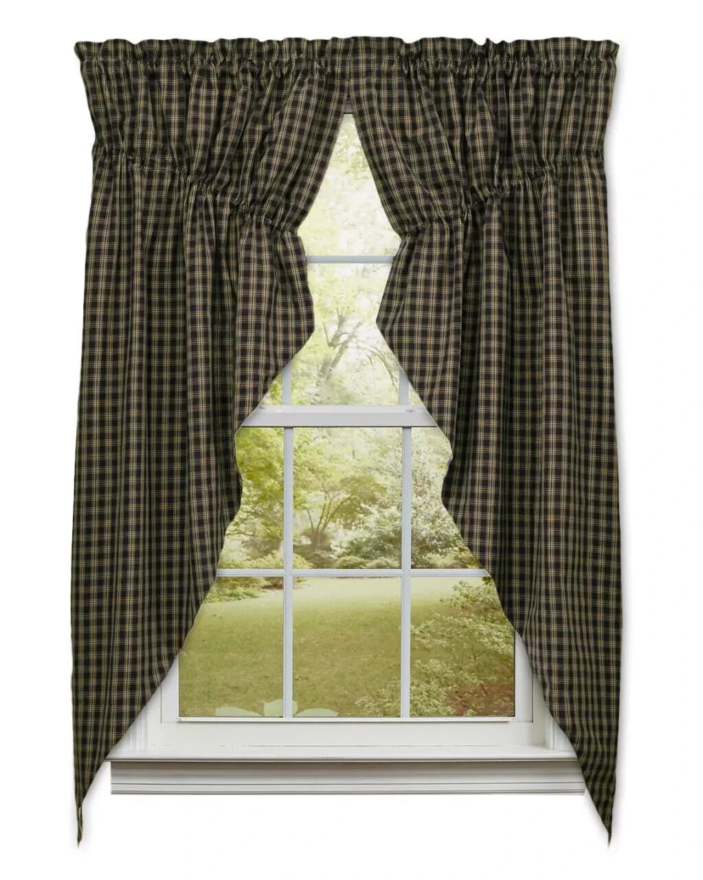 Sturbridge Gathered Swag, farmhouse, black & tan, 72×63, 1 Pair, NEW! free ship!
