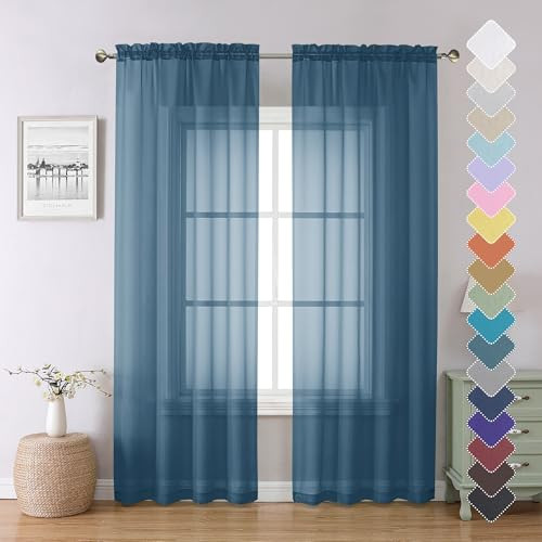 Sheer Curtains 84 Inches Length 2 Panels, Light Filtering Voile Curtain Drapes