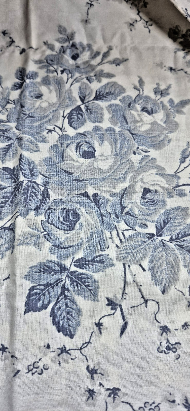 Laura Ashley Sophia Valance 85″L x 17 Blu Wht Floral Toile Chintz Cottage Pocket