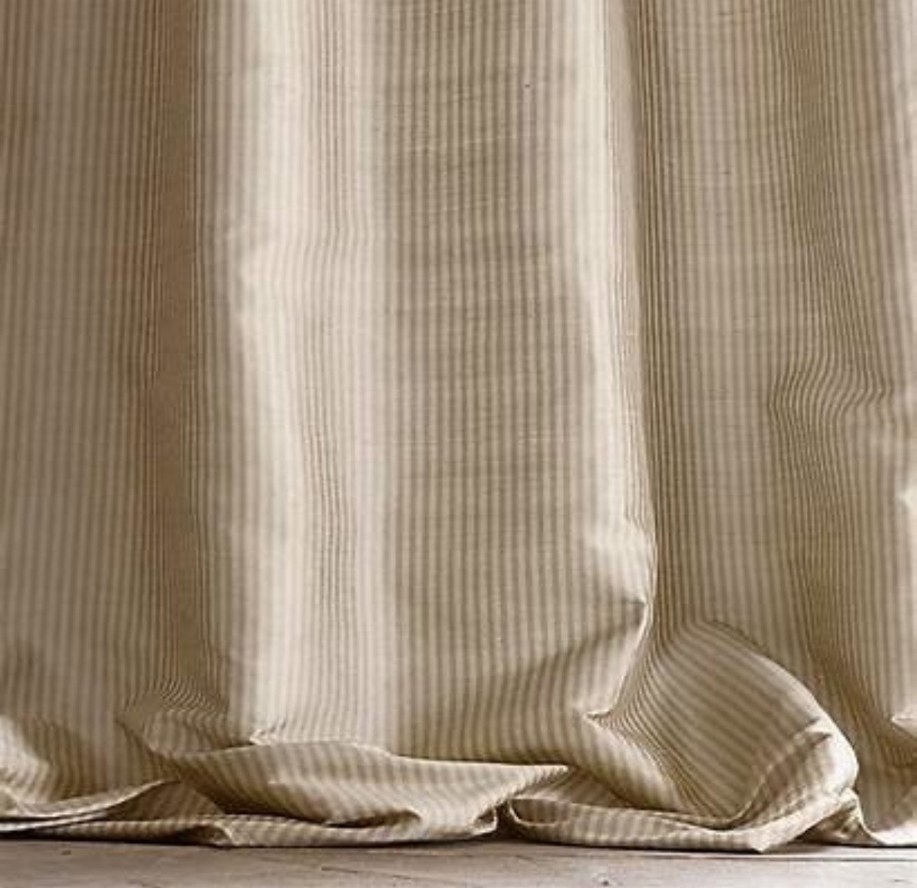 Restoration Hardware Curtain THAI SILK Stripe Set (2) Drapes Sand Ivory 106 X 50