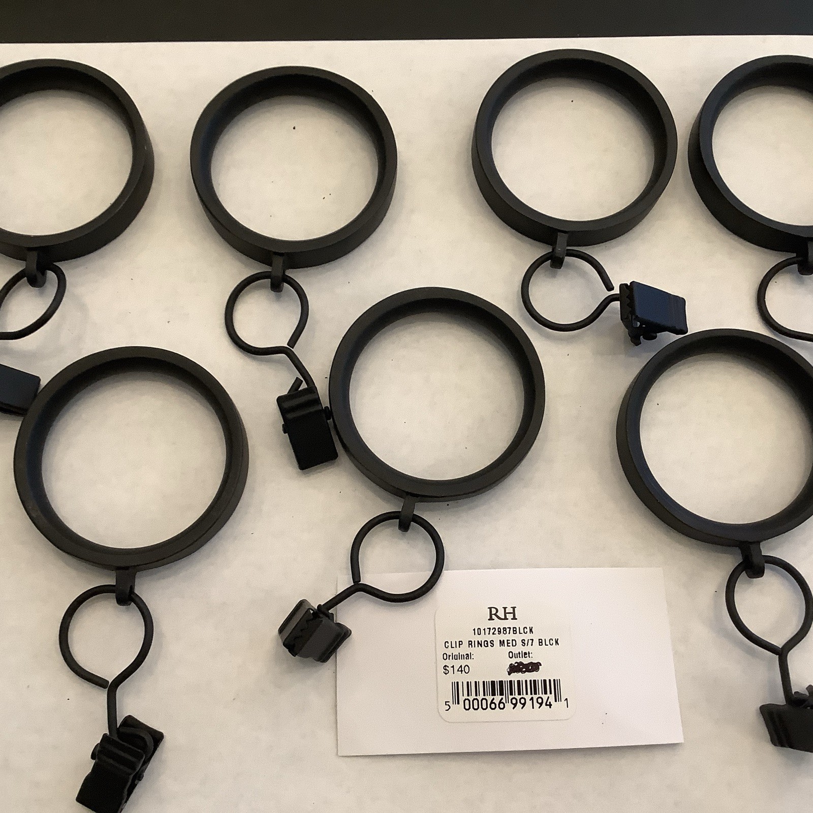 Restoration Hardware Easton Drapery Clip Rings Medium Black set of 7