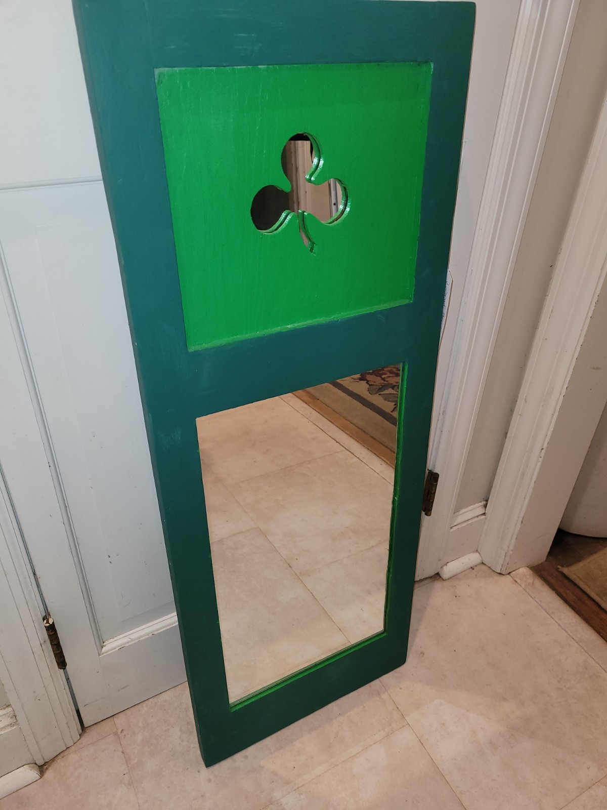 Vintage Wooden Window Shutter w/ Shamrock Cutout And Mirrored
