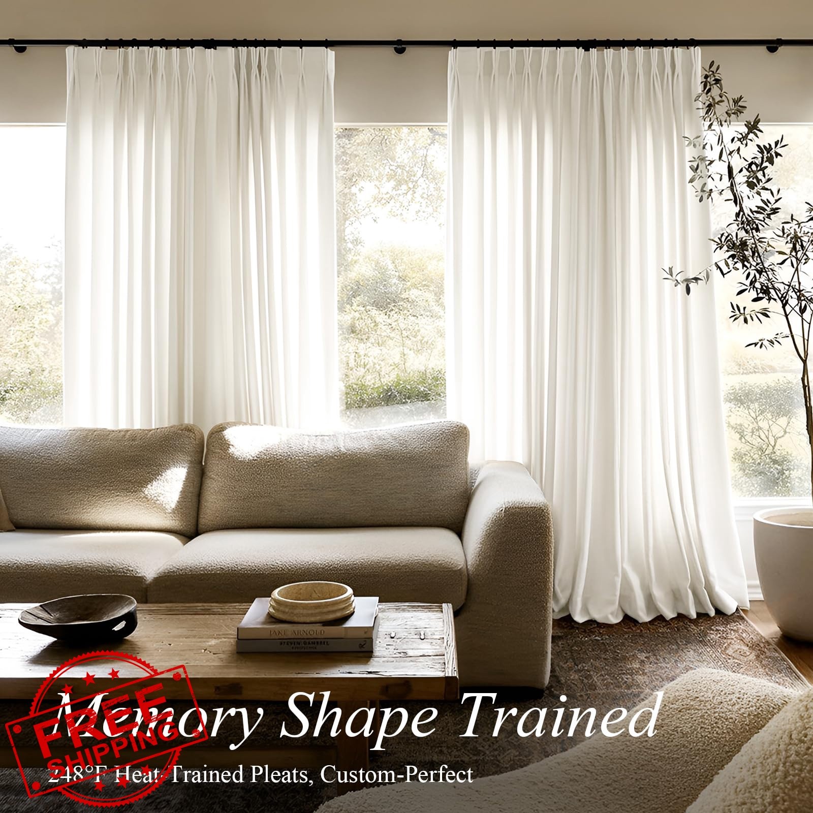 AUSSPVOCT Beige White 40″W x 96″L Linen Curtains 2pk