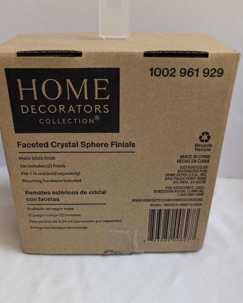 Crystal Sphere Curtain Rod Finials – Matte Black – Home Decorators Collection