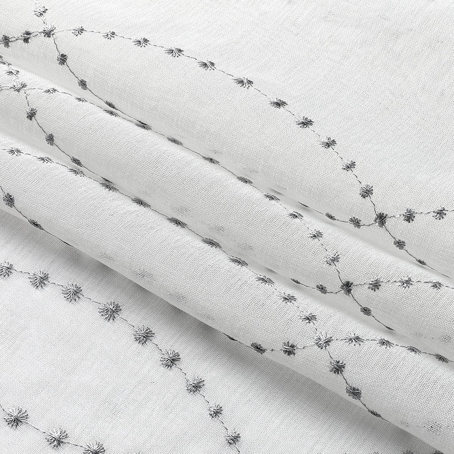 White Sheer Curtains Grey Dots Moroccan Embroidered 84 Inches