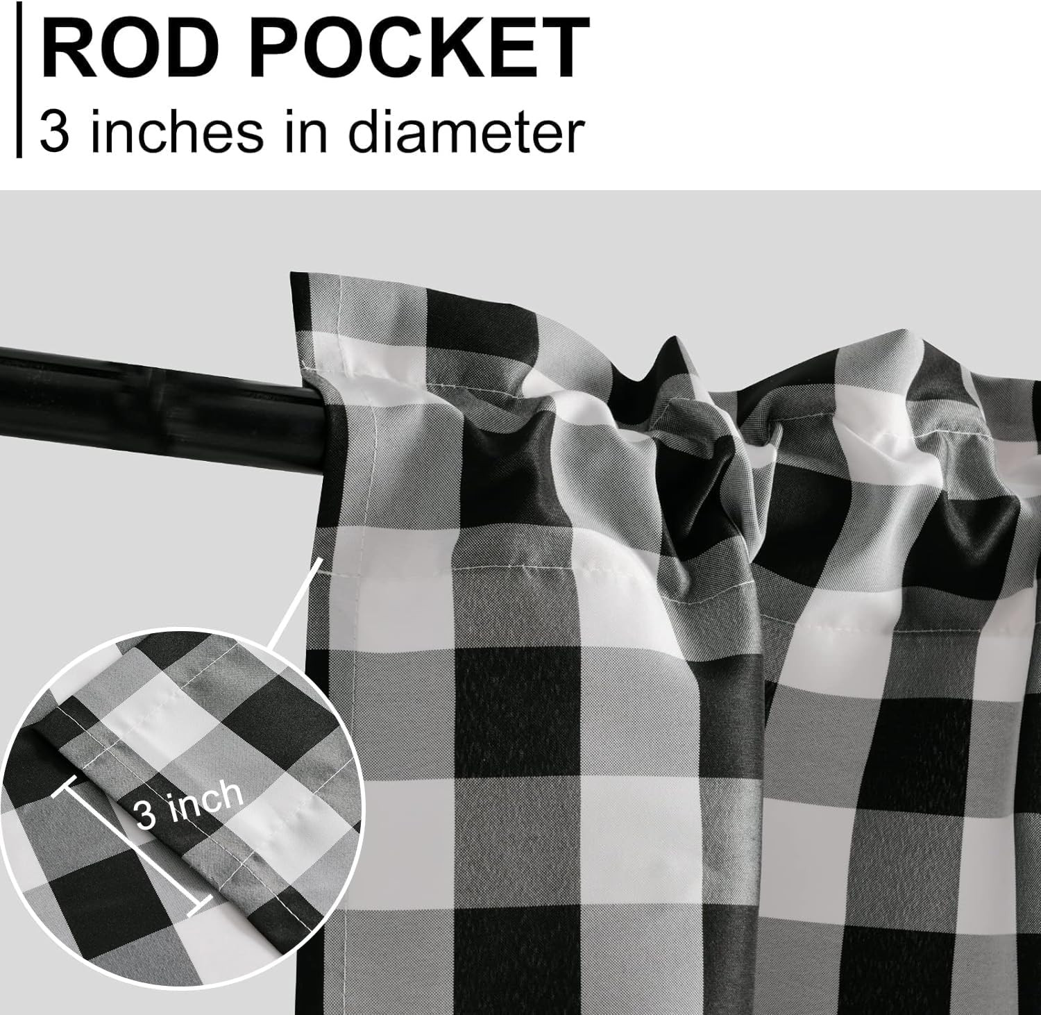 Buffalo Plaid Curtains Valances for Windows – Black and White Semi Sheer Checker