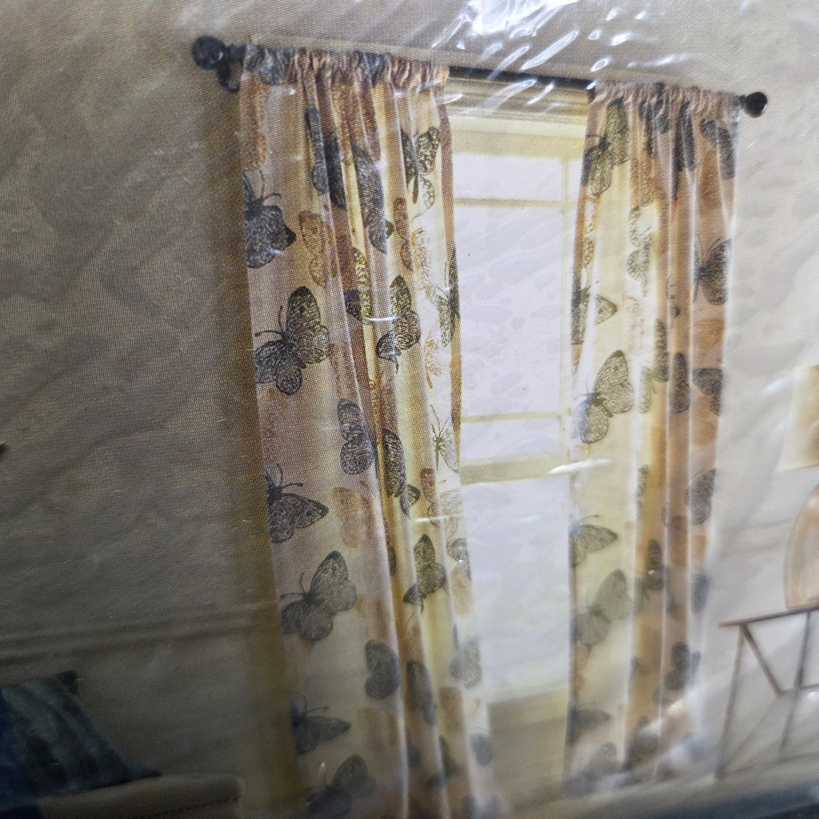 Pier 1 Imports Curtains Flocked Butterfly 84″ 44 X B84 in Lined Rod Pocket Blue