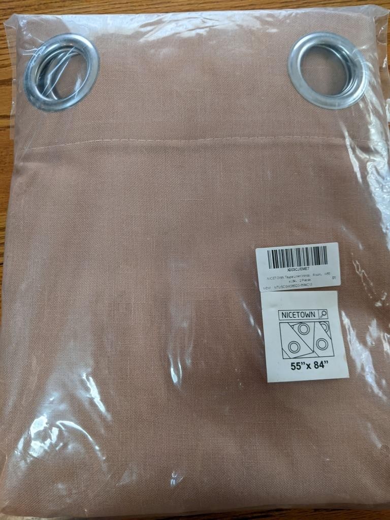 2 Camel Linen Window Curtains Panels 84″L x 55″W Grommets Semi-Sheer