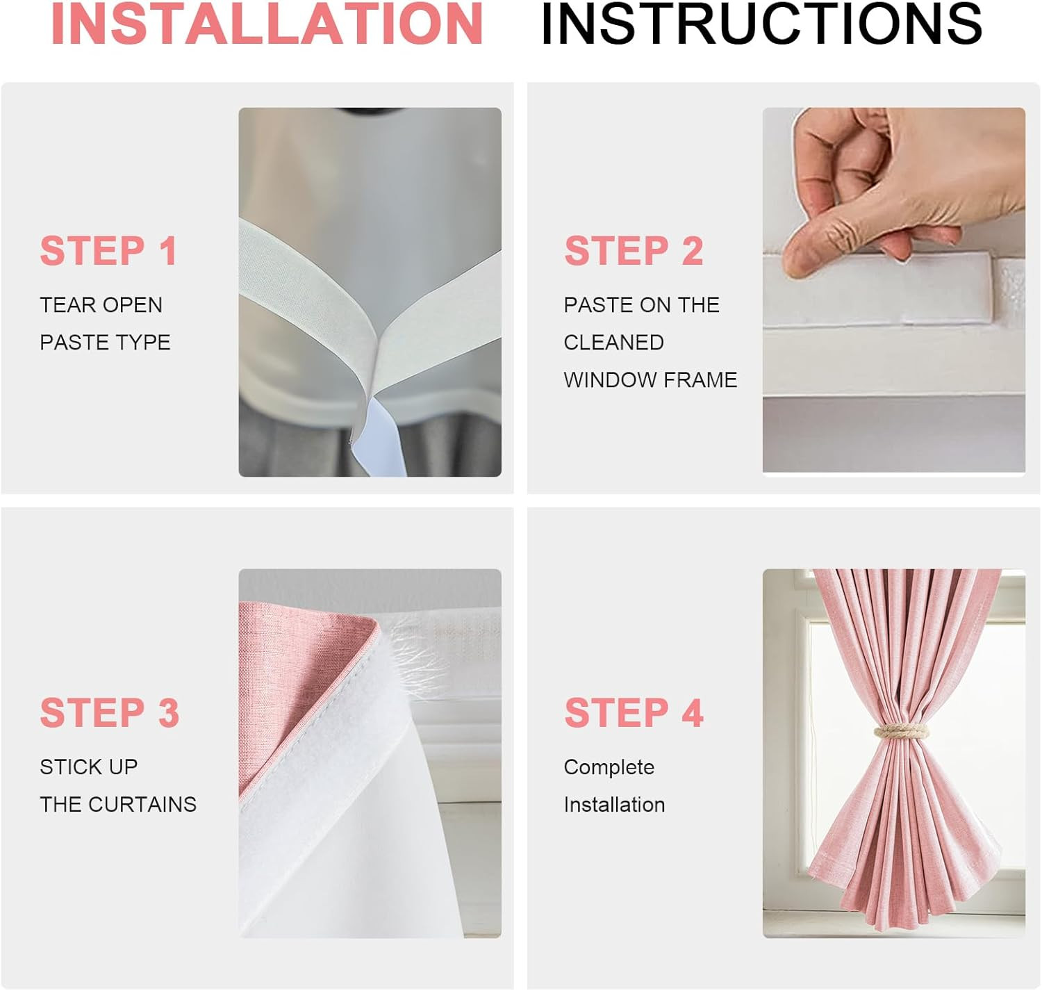 No Drill Blackout Curtains for Windows, Self Adhesive Curtains That Stick On, Ea