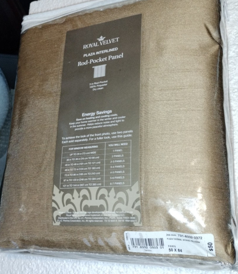 Royal Velvet Plaza Interlined Energy Savings Curtain Panel 50” x 84” Fawn JCP