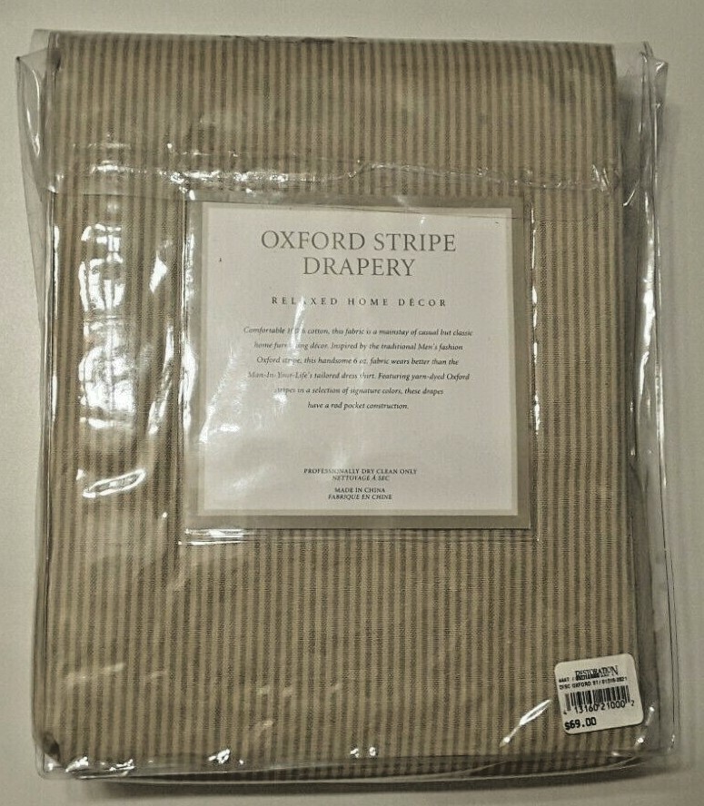 Restoration Hardware Oxford Stripe Drapery, 50″ X 108″, Rod Pocket, Cotton, New