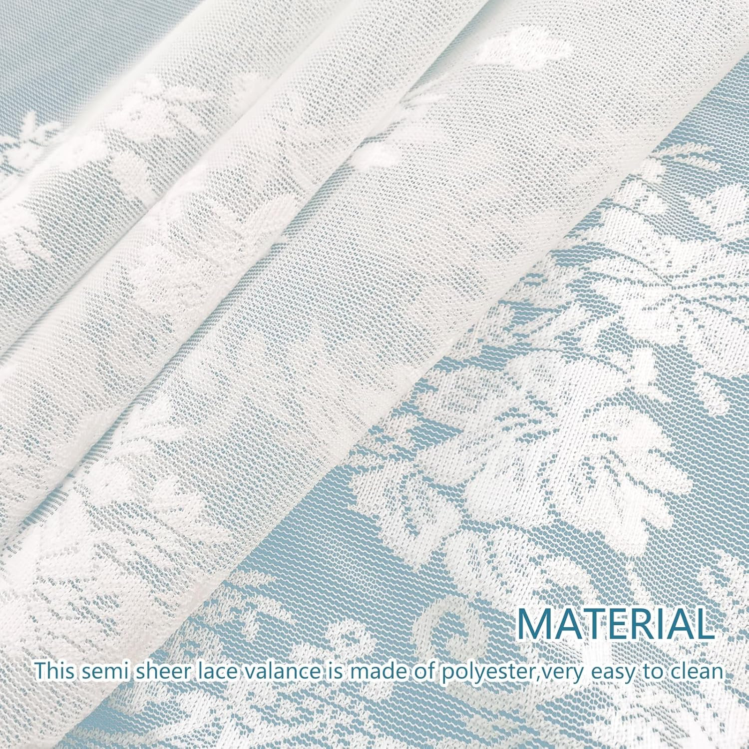 White Lace Window Valance – 59″X23.6″ Floral Semi-Sheer Curtain with Rod Pocket