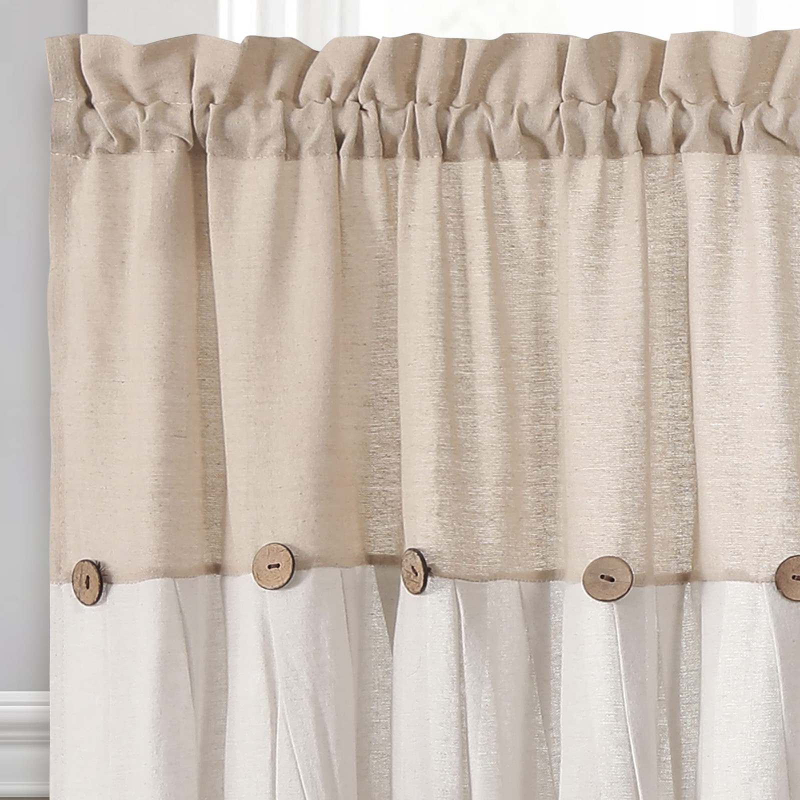 Linen Button Farmhouse Kitchen Tier Curtain Set Pair 29 W X 36 L L