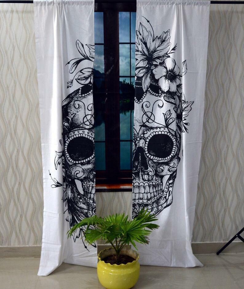 Indian Mandala Flower Skull Boho Hippie Wall Drapes Bohemian Door Window Curtain