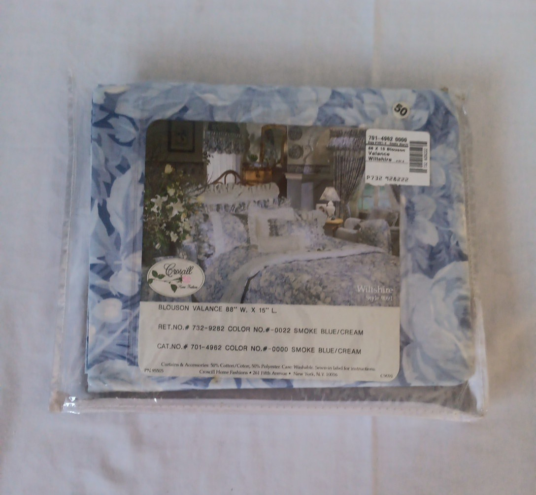 Croscill Blouson Valance Smoke Blue & Cream 88 X 15″ New