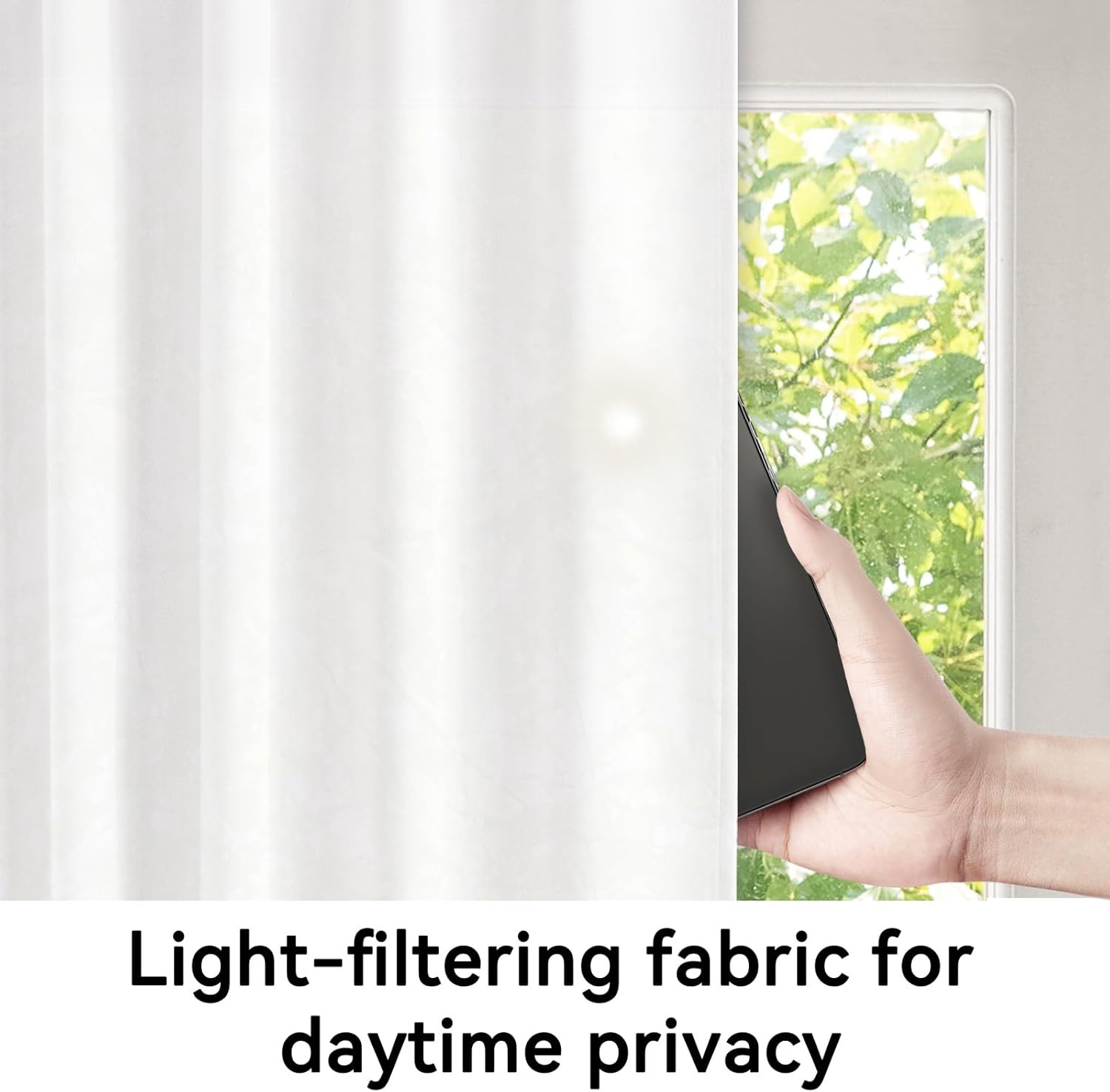 Rodless Self-Adhesive French Door Curtain, Light Filtering, 25×72, Greyish White
