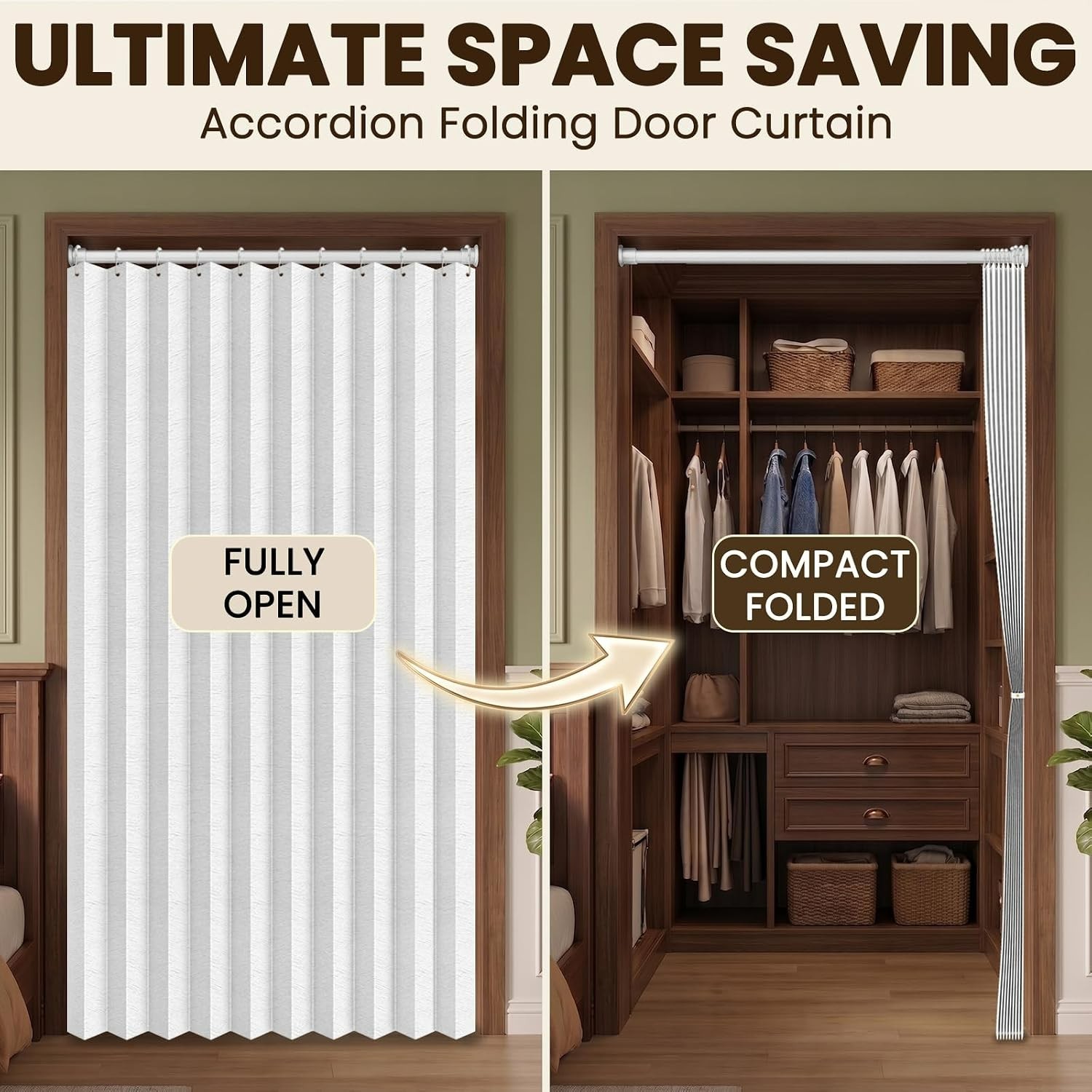 Customizable Accordion Blackout Curtain – 42″W x 78″L, Easy Install & Clean