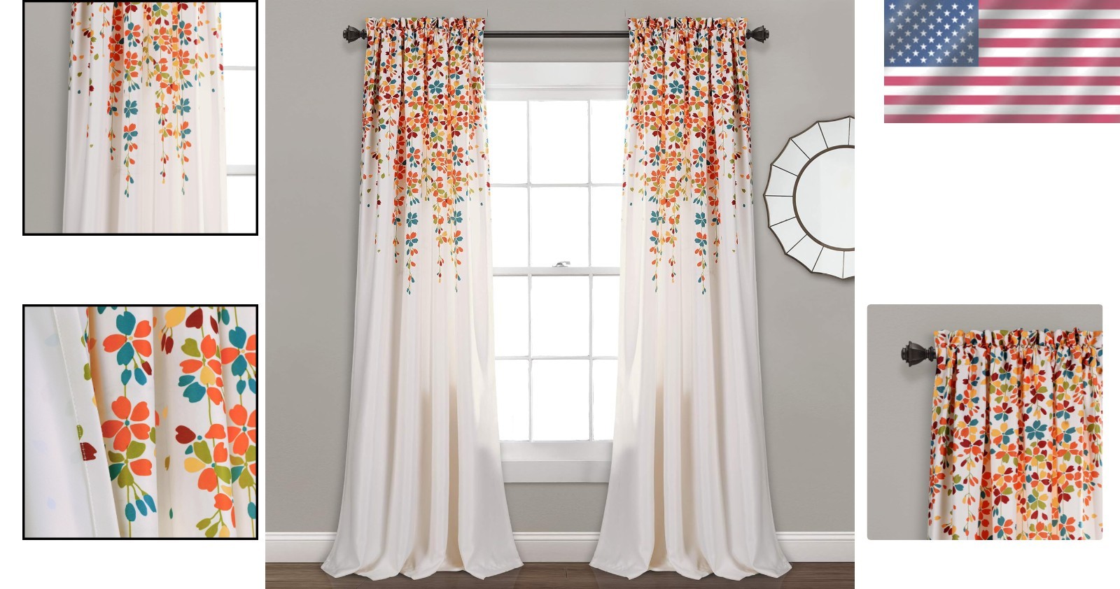 Weeping Flower Turquoise Tangerine Curtains