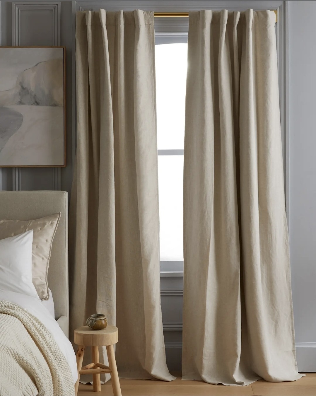 NWOT QUINCE European Linen Room Darkening Curtain TWO PanelS Flax 96” X 108”