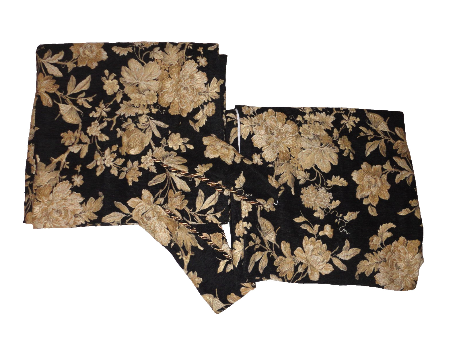 CROSCILL Pomegranate Chenille Black tan GOLD FLORAL chenille (2) PANELS 40X84