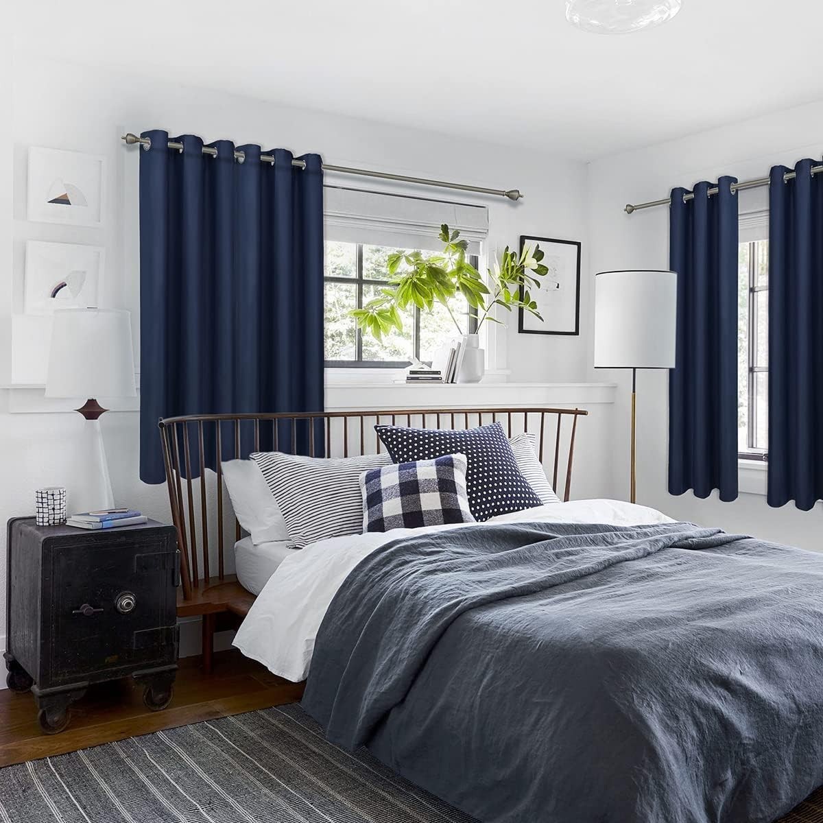 Navy Blue Grommet Blackout Curtains for Bedroom Thermal Insulated Room Darken…