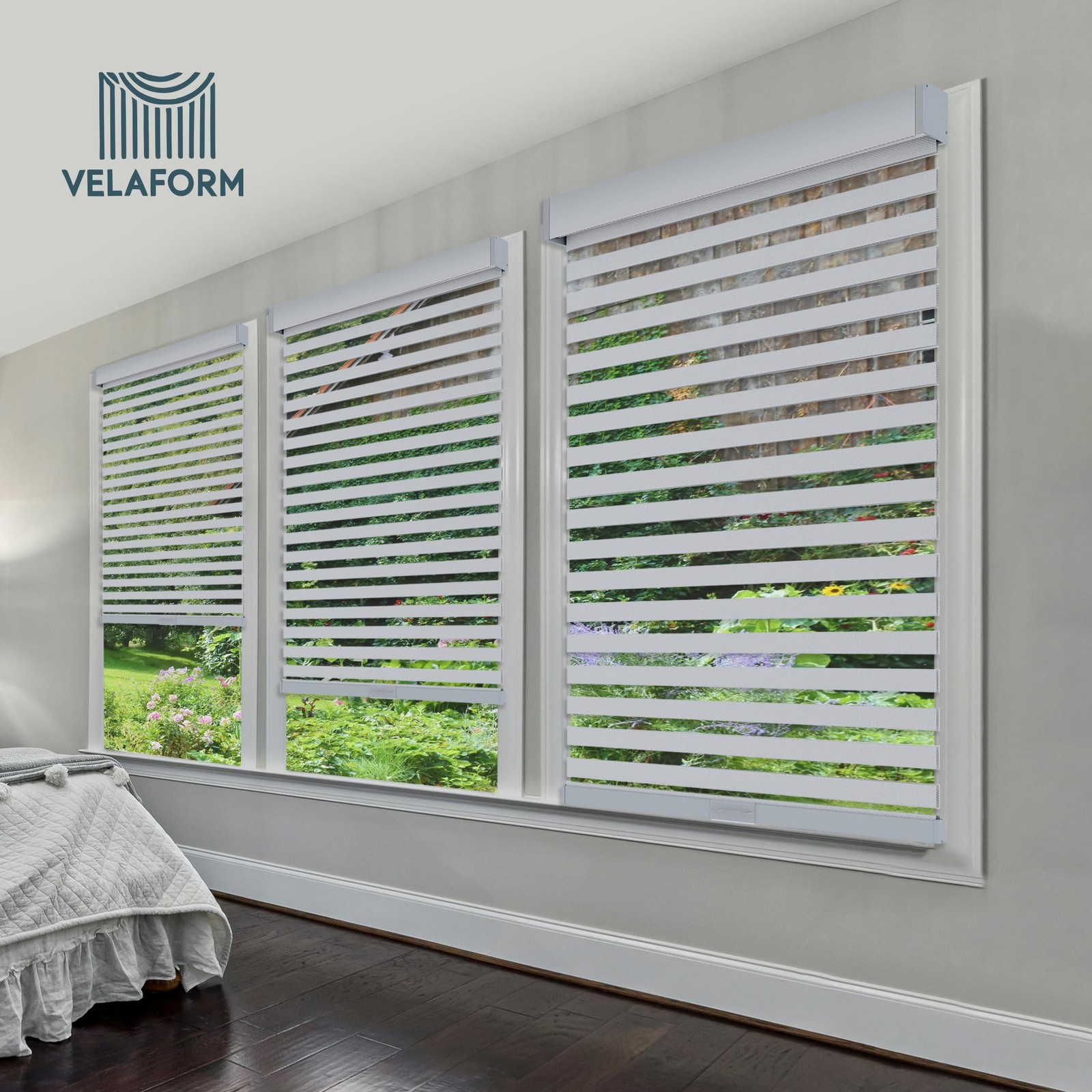Velaform Grey Cordless Zebra Blinds Dual Layer Light Filtering 52 W X 72 H