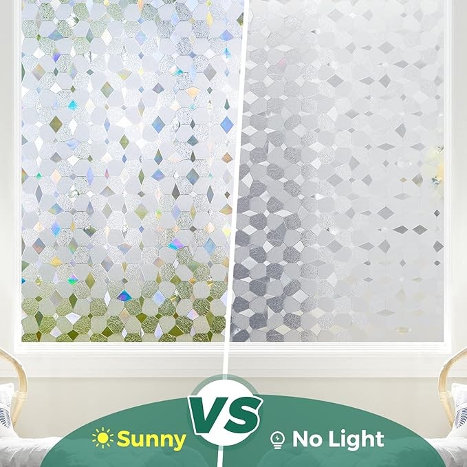Window Privacy Film Non Adhesive Static Cling Sun Blocking UV Window Covering