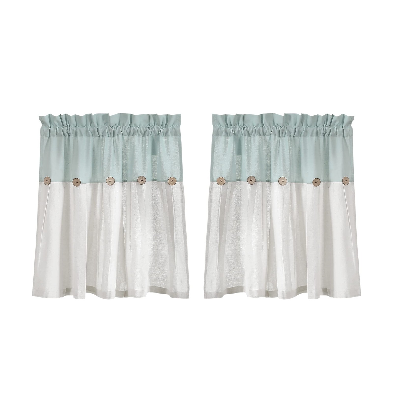 Linen Button Farmhouse Kitchen Curtains Tier Set 29″W x 24″L Dark Linen – Lin…