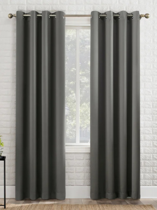 SUN+BLK Total Blackout Window Curtains, 52” x 84”, 2-piece Set. Maxwell Grey