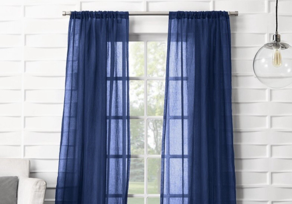 No. 918 Rod Pocket Curtain Panels (2) 50″x63″ Sheer Indigo Blue Crushed Texture
