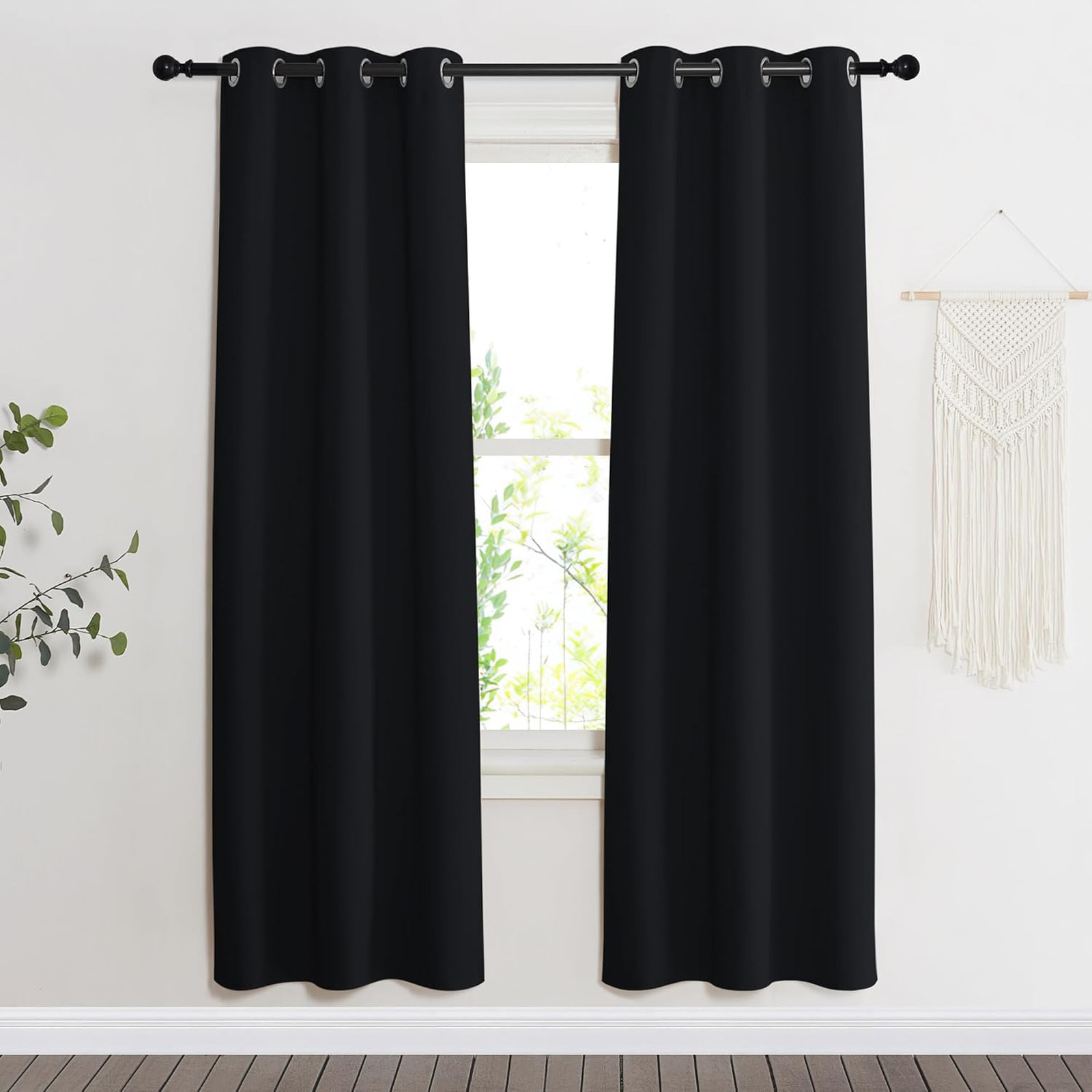 Blackout Curtain Panel Energy Efficient 34×72 Inches Grommet Top Black for