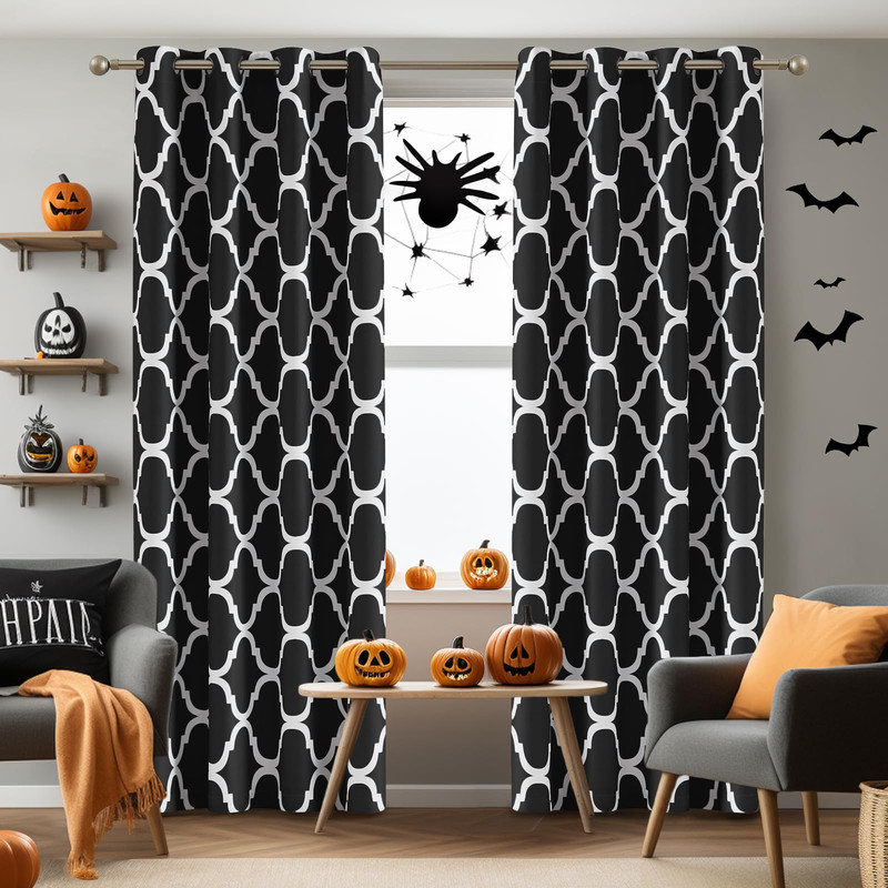 Melodieux Moroccan Printed Room Darkening Blackout Grommet Curtains For Living