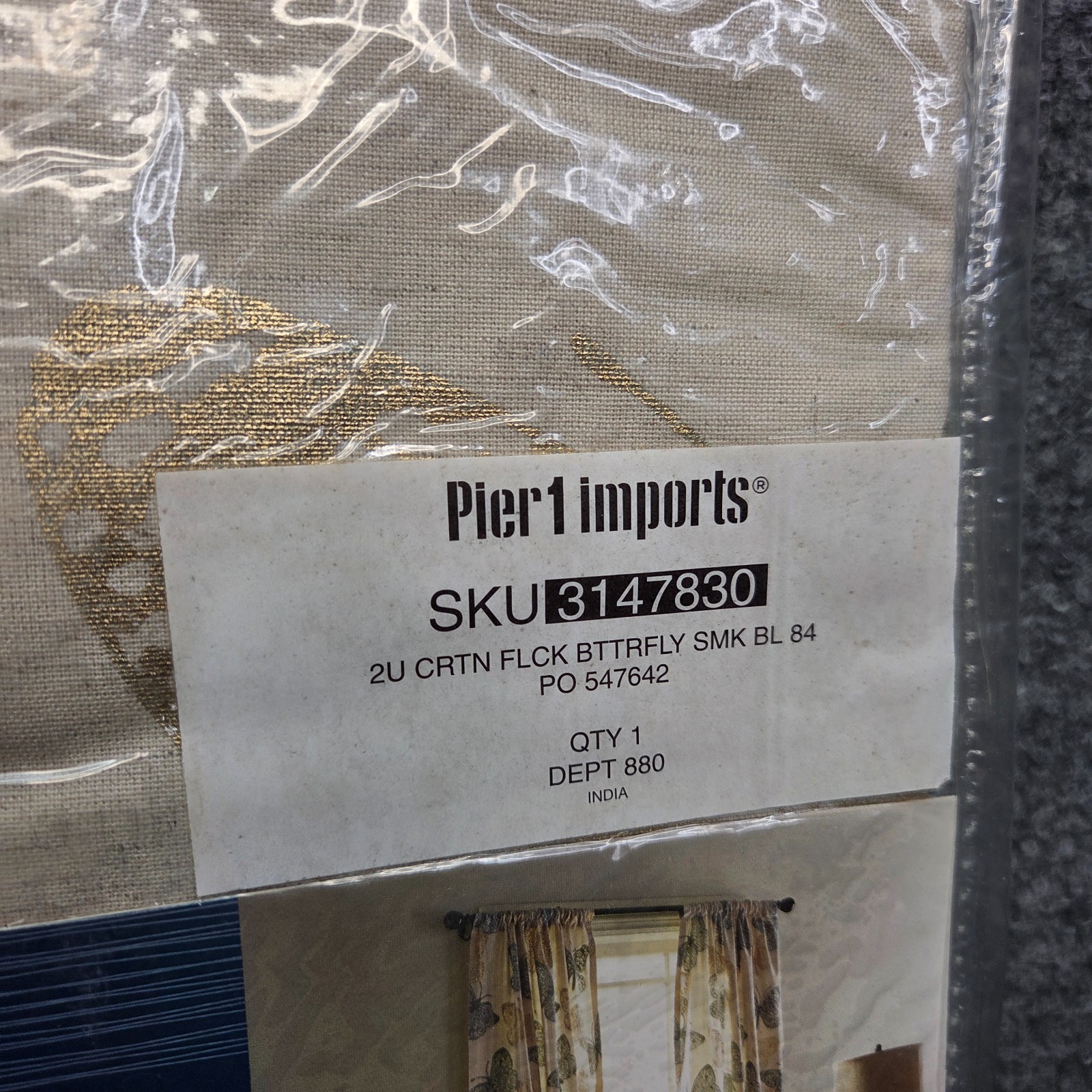 Pier 1 Imports Curtains Flocked Butterfly 84″ 44 X B84 in Lined Rod Pocket Blue