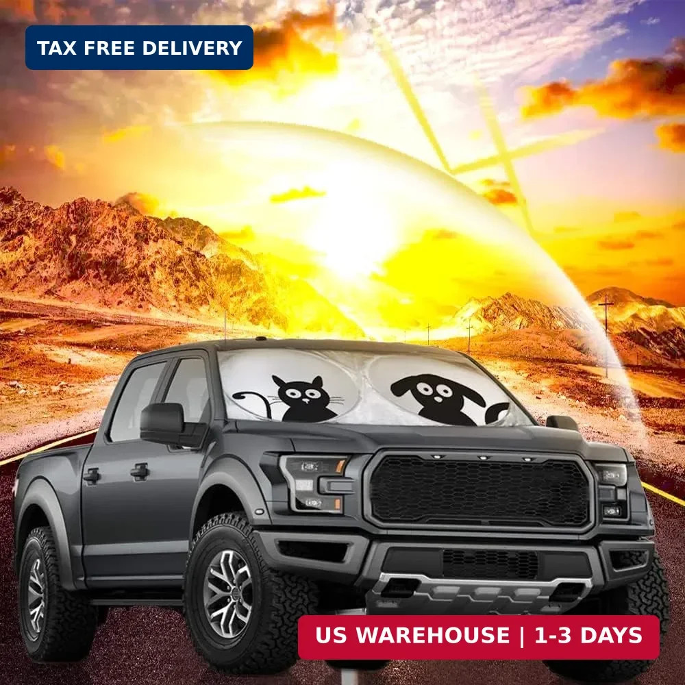 Car Windshield Sunshade with Pet Design, Cute Dog & Cat Medium Dog & Cats