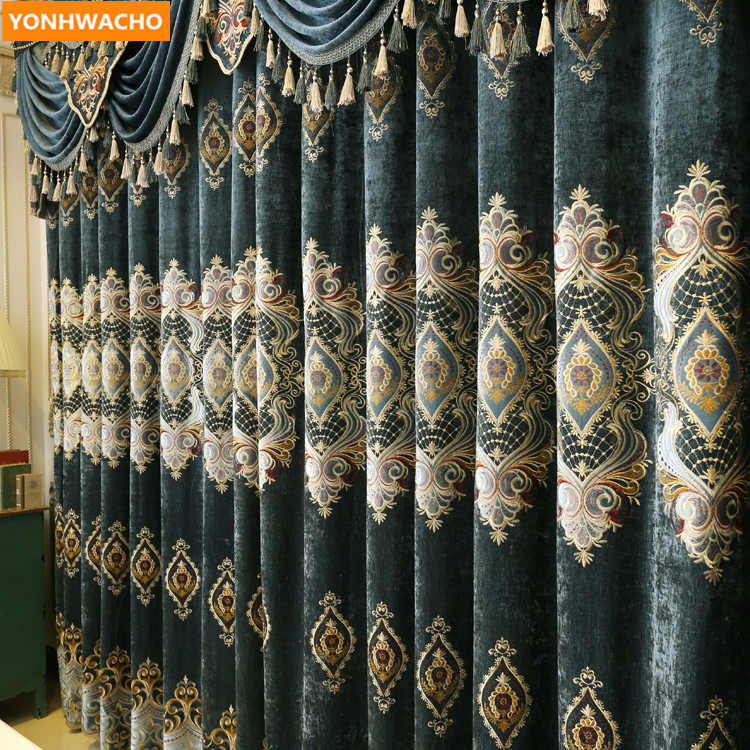 European thick chenille embroidered luxury cloth blackout curtain valance N901