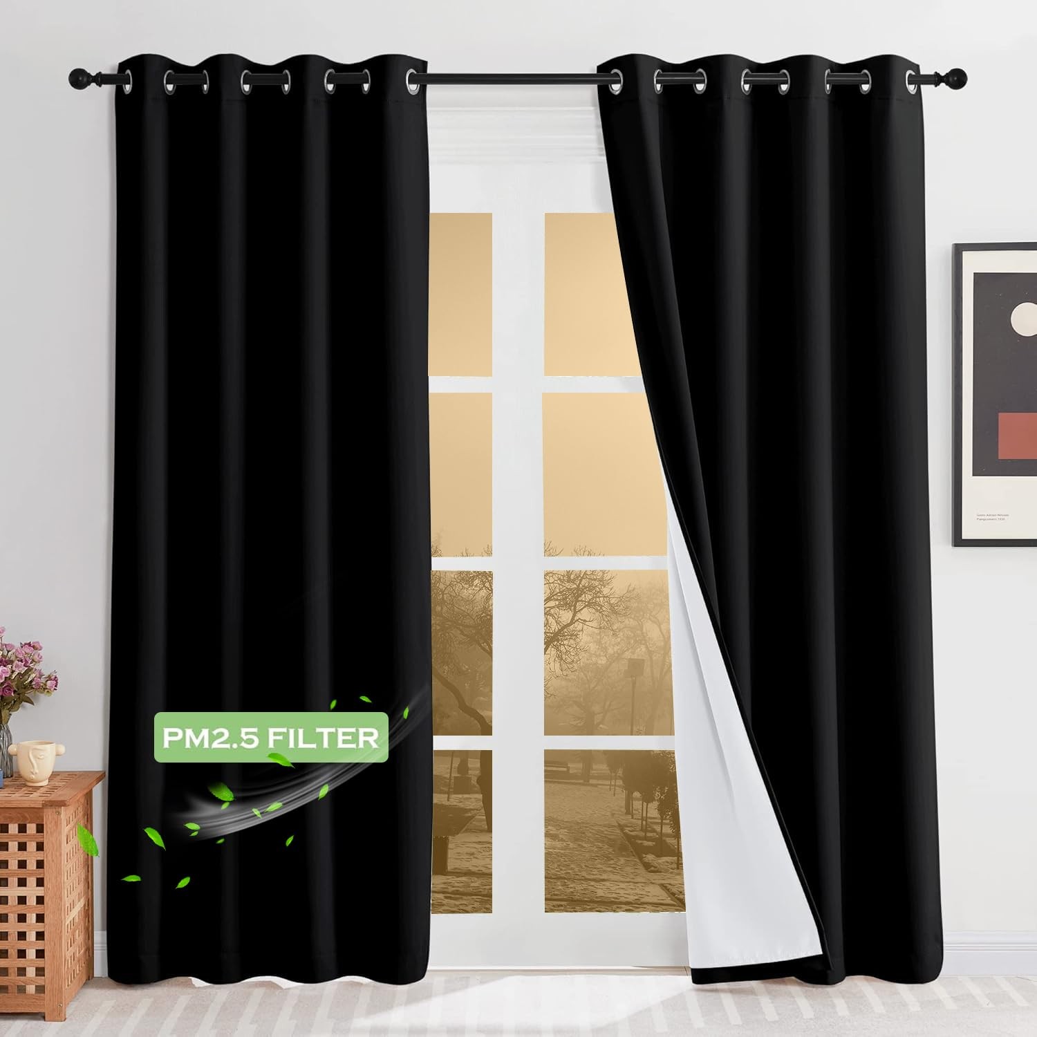 4-in-1 Soundproof Anti Dust 100% Blackout Curtains with Melt-Blown Layer Nois…