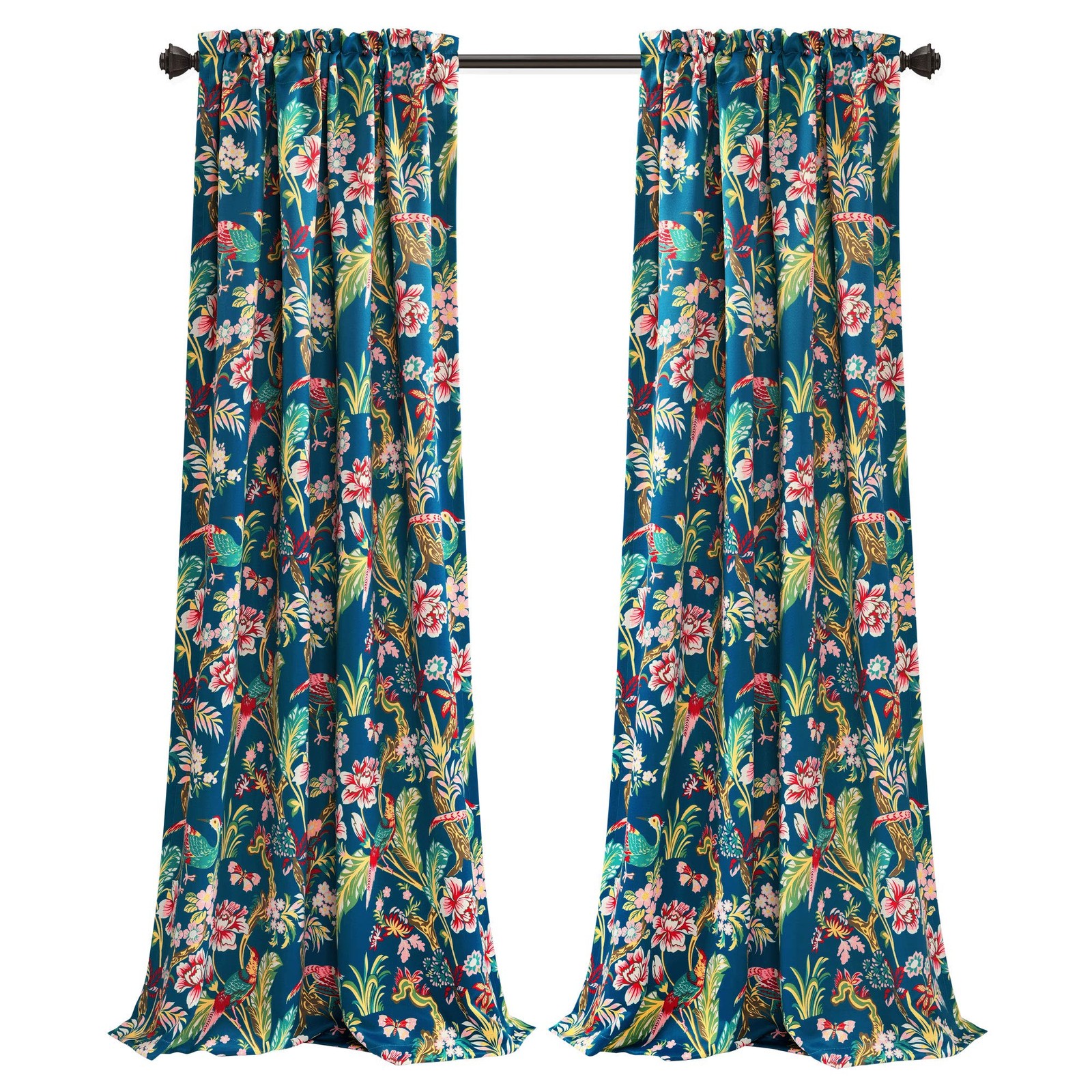 Dolores 52×84 Light Filtering Window Curtain Set 2 Panels Floral Peacock Print