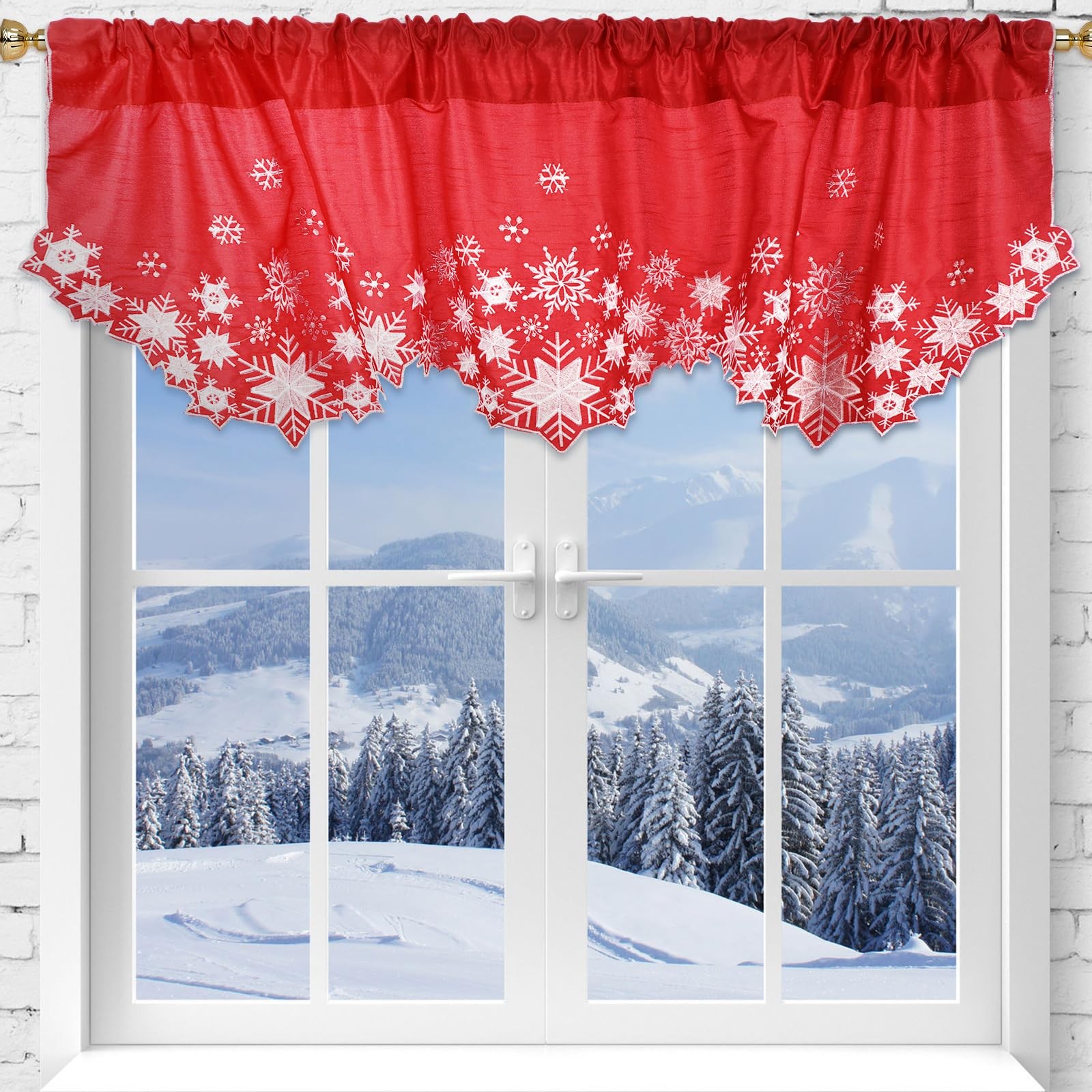 2 Pcs Christmas Embroidered Snowflakes Kitchen Window Curtain Valance, 54×18 …