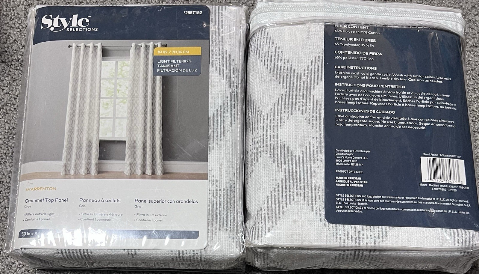 Style Selection 84in Grey Geometric Light Filtering Grommet Curtain Panel 2-Pack