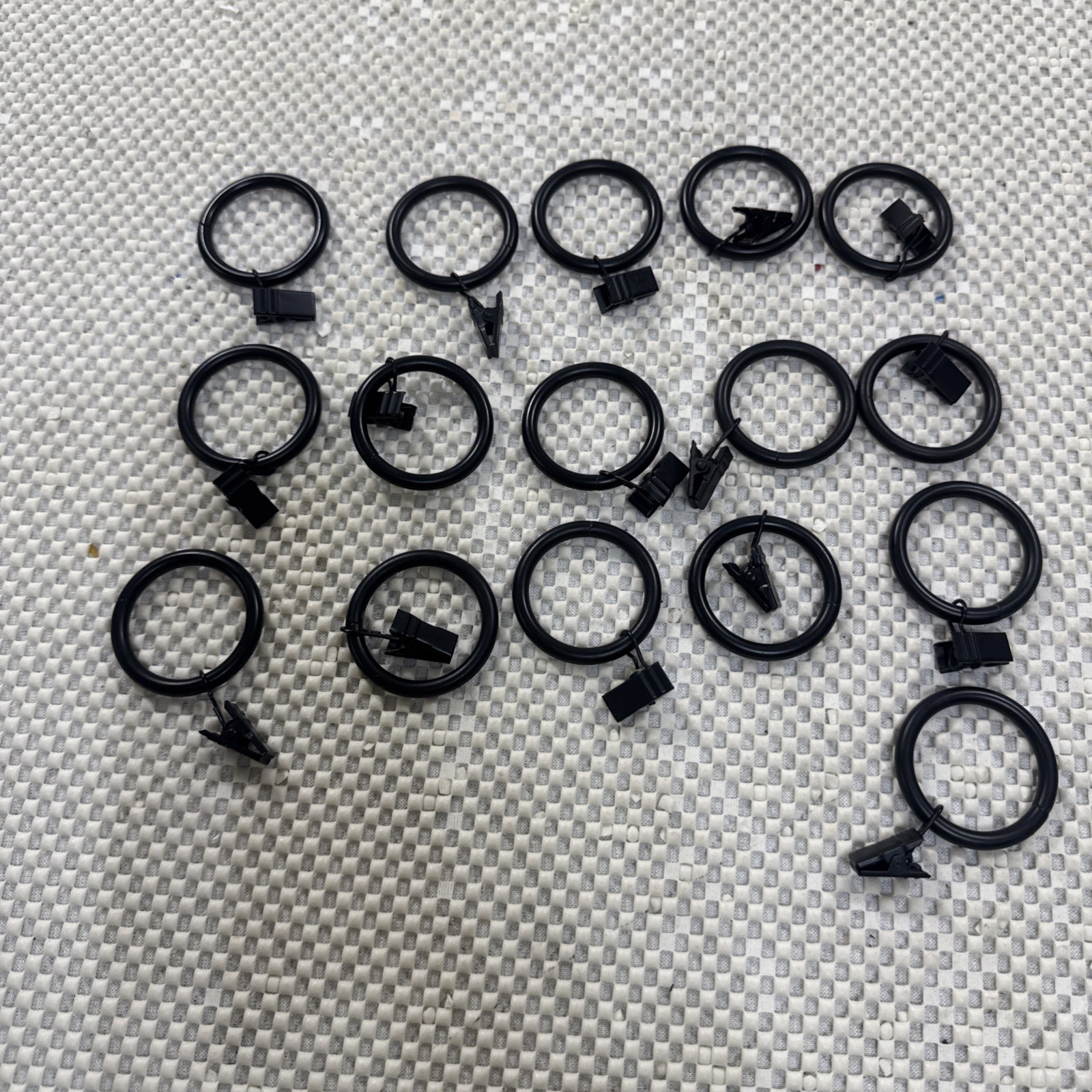 16 Count Black Metal Curtain Rings and Clips Set Solid Plain for Curtain Rods