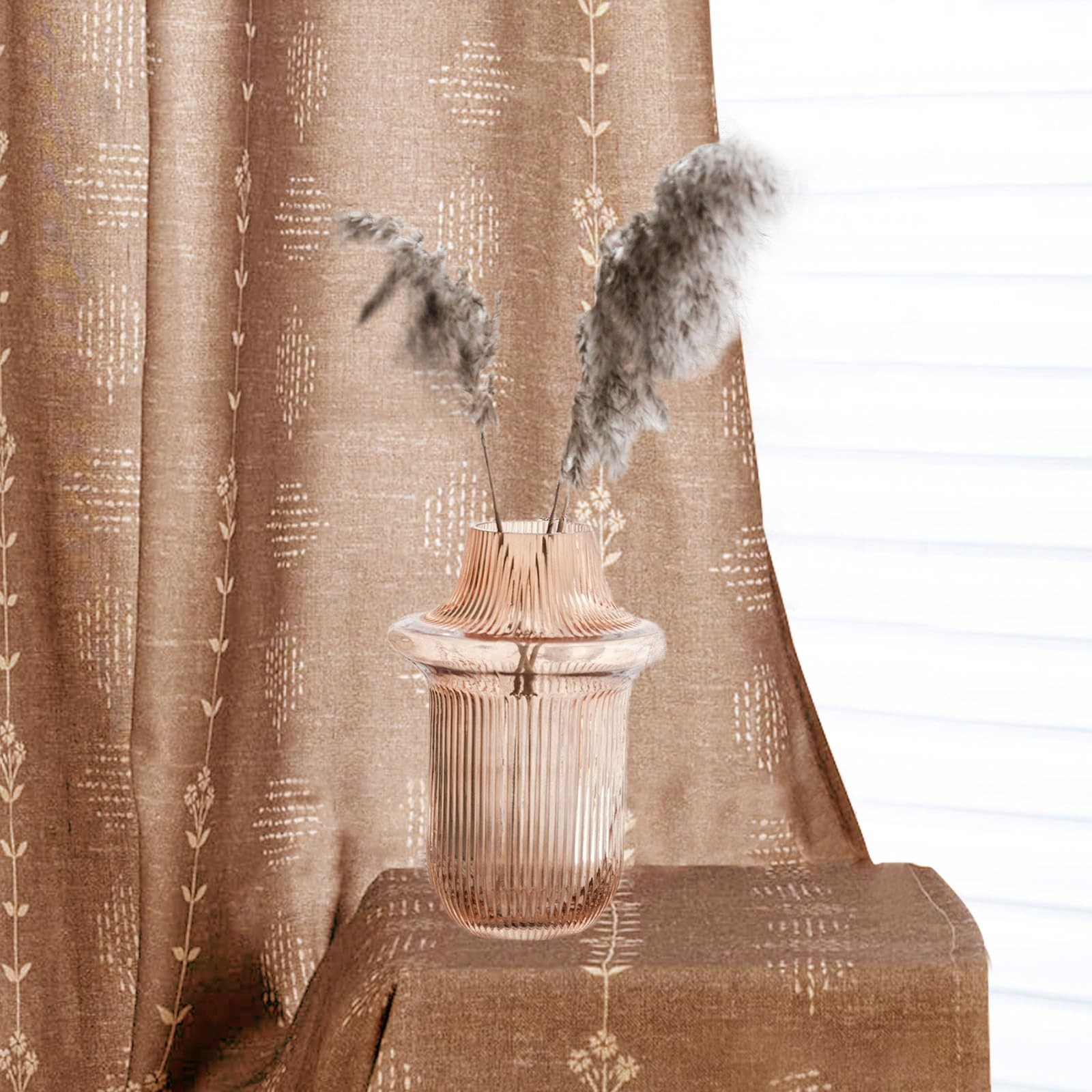 ENJOYBRIDAL Burnt Orange 63 Inch Long 2 Panels Boho Floral Drapes
