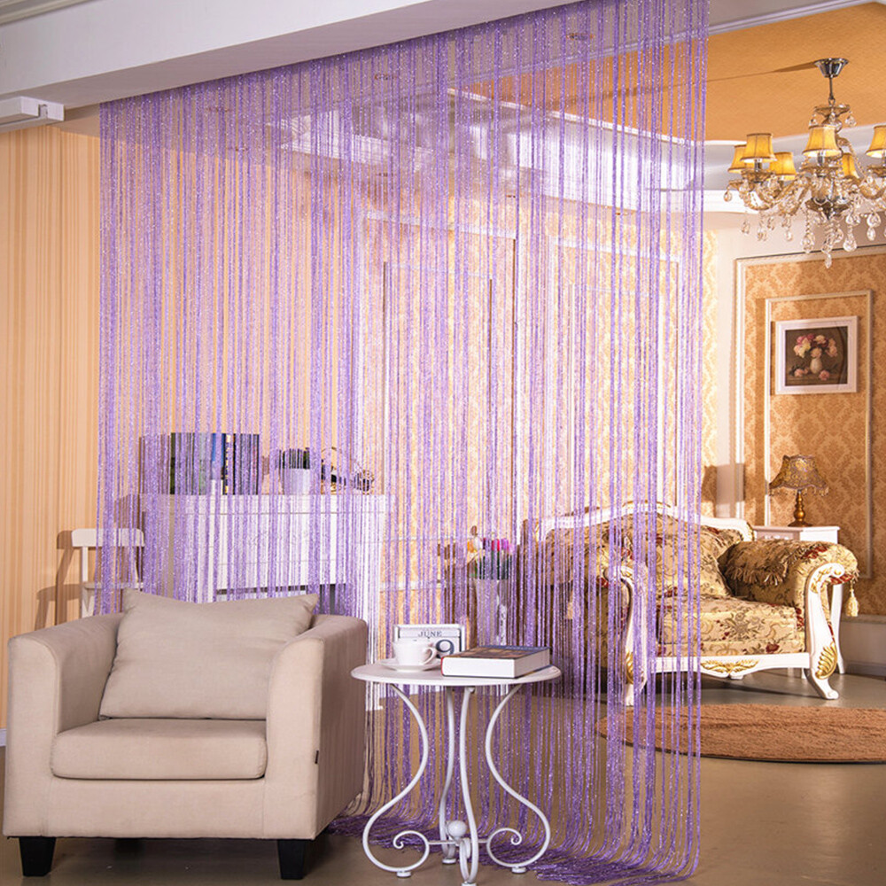 String Door Curtain Bead Silver Ribbon Doorway Room Dividers Window Panel Tassel