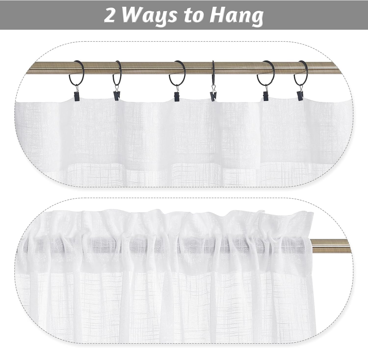 Short Kitchen Valances and Curtain Set, Privacy White Linen Swag Curtains, Semi