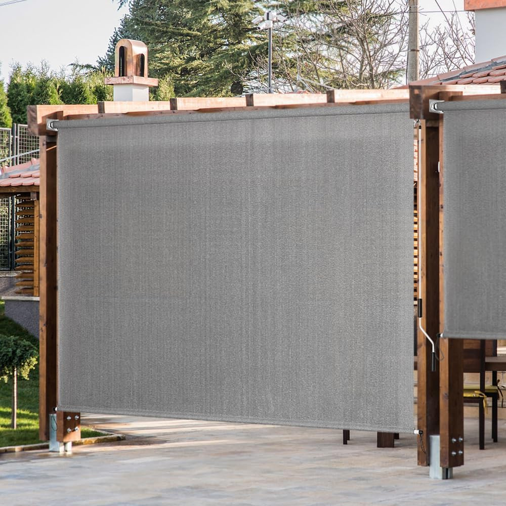 Patio Shades Roll up Outdoor Blind, 10′ W X 8′ H Cordless Sun Shade Privacy Scre