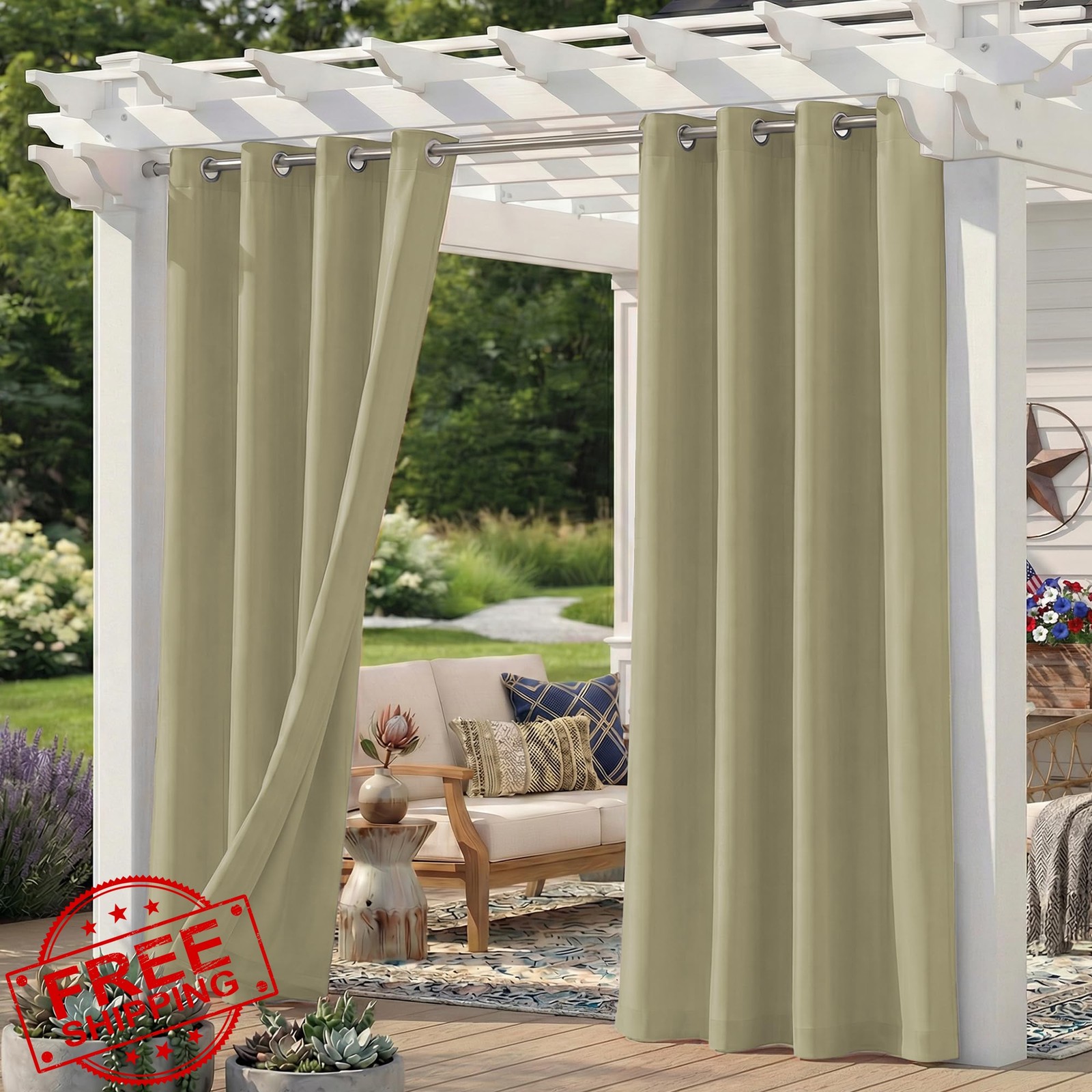Sunshelf Patio Curtains Taupe 54″W x 84″L (6 Pack)