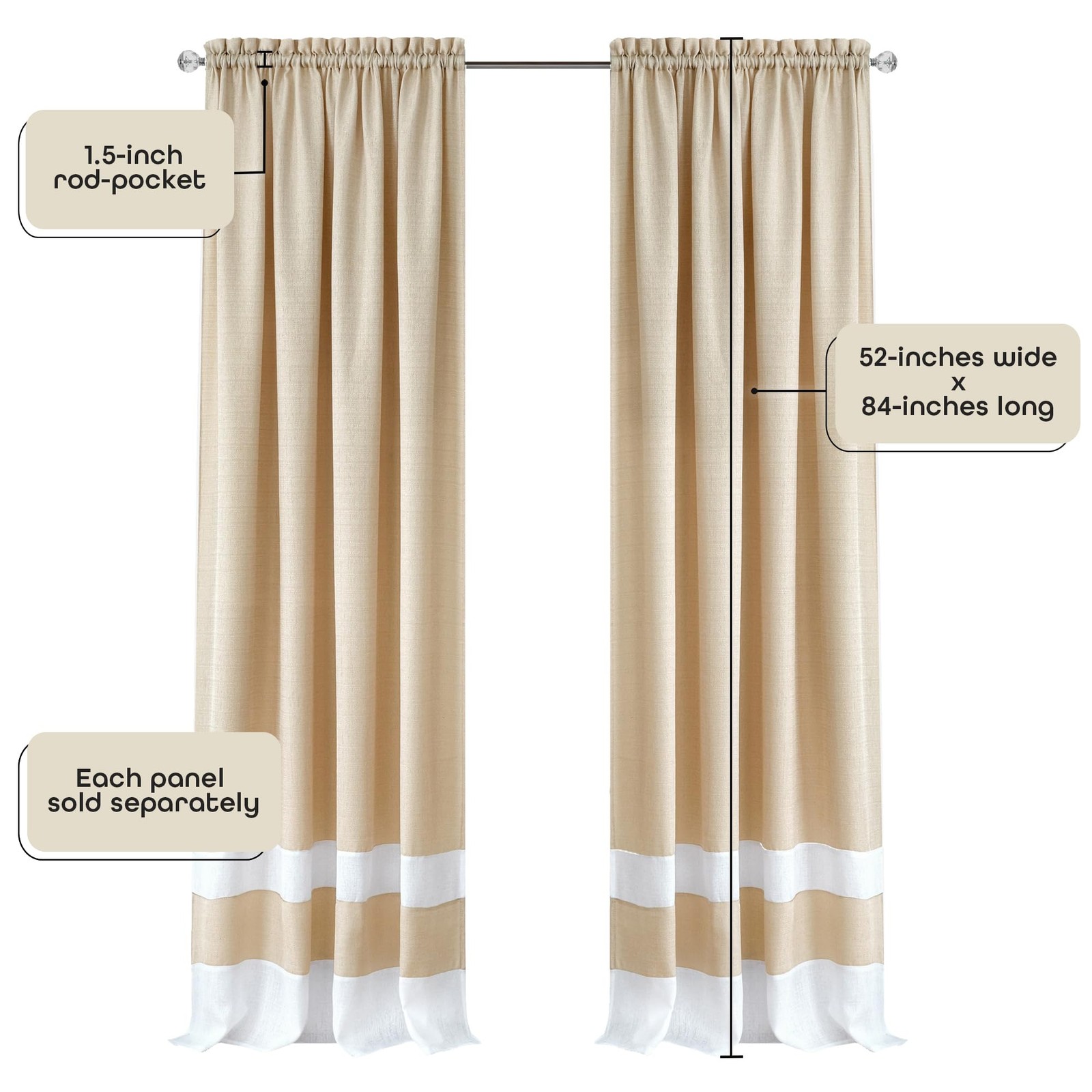 Light Filtering Curtain Panel for Windows – 52 x 84 – Lightweight Rod Pocket …