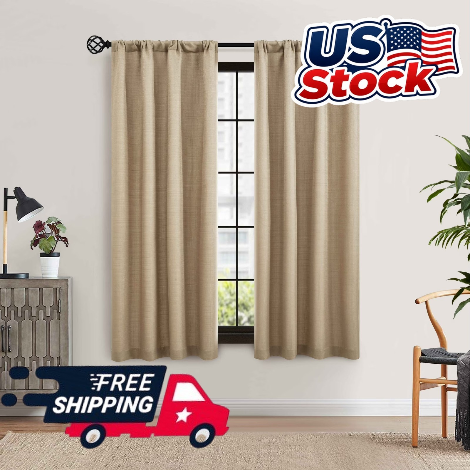 Mainstays Southport Light Filtering Textured Curtain Panels 2-Pack Beige 40×63
