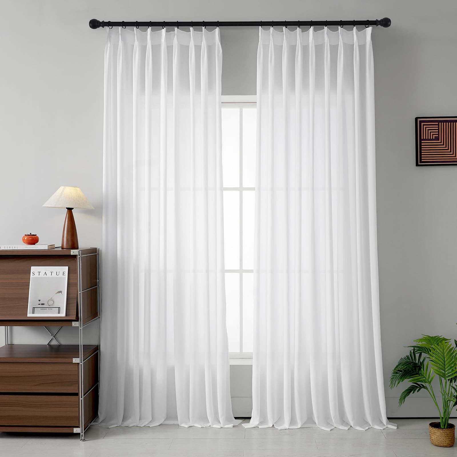LUGOTAL White Sheer Curtains Pinch Pleated Drapes 90 Inches Long for Living Room